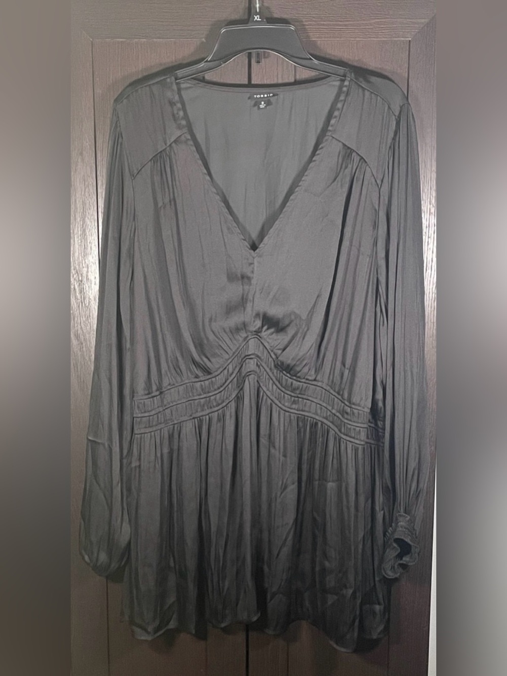 Torrid Black Satin Babydoll Tunic Blouse Long Sleeve Empire Waist Womans 5X